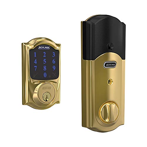 Smart Deadbolt With Alarm Inbuilt Camelot Trim In Bright Brass