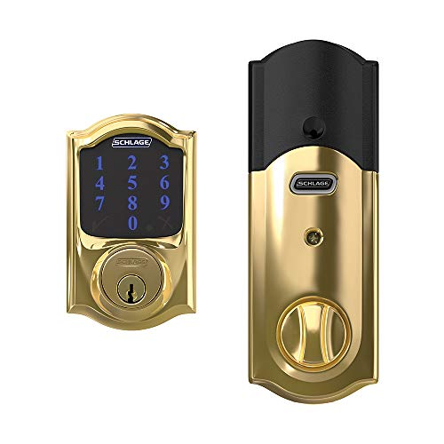 Smart Deadbolt With Alarm Inbuilt Camelot Trim In Bright Brass