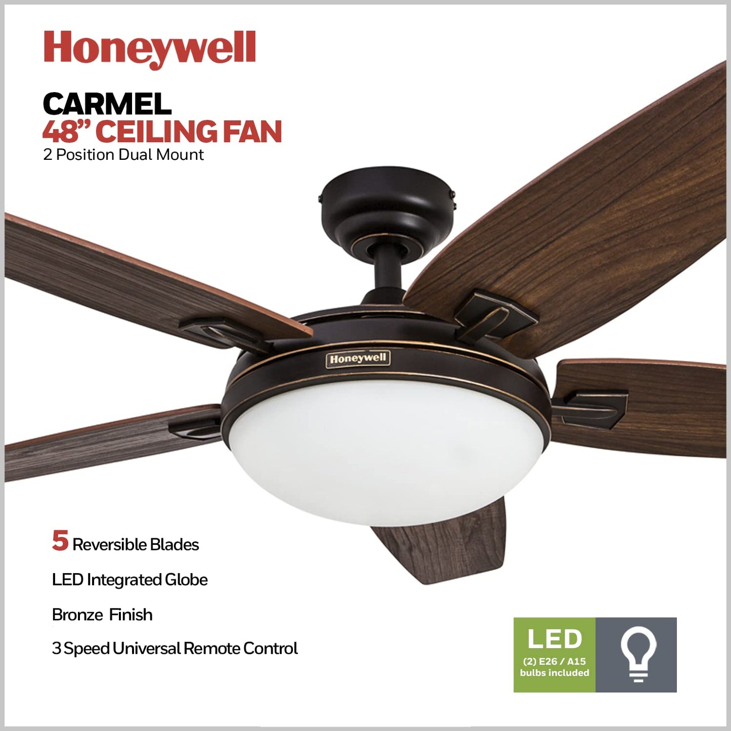 Honeywell Dual Finish Ceiling Fans Carmel, 48 Inch