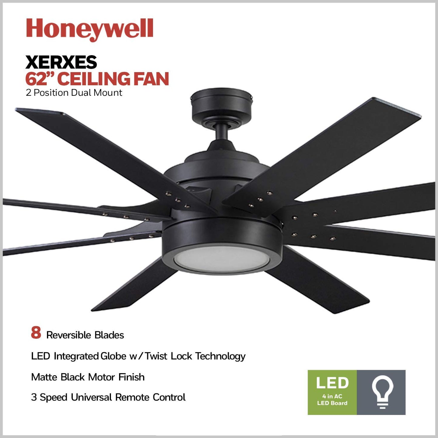Honeywell Ceiling Fans Xerxes, 62 Inch 8 Blades with Dual Finish