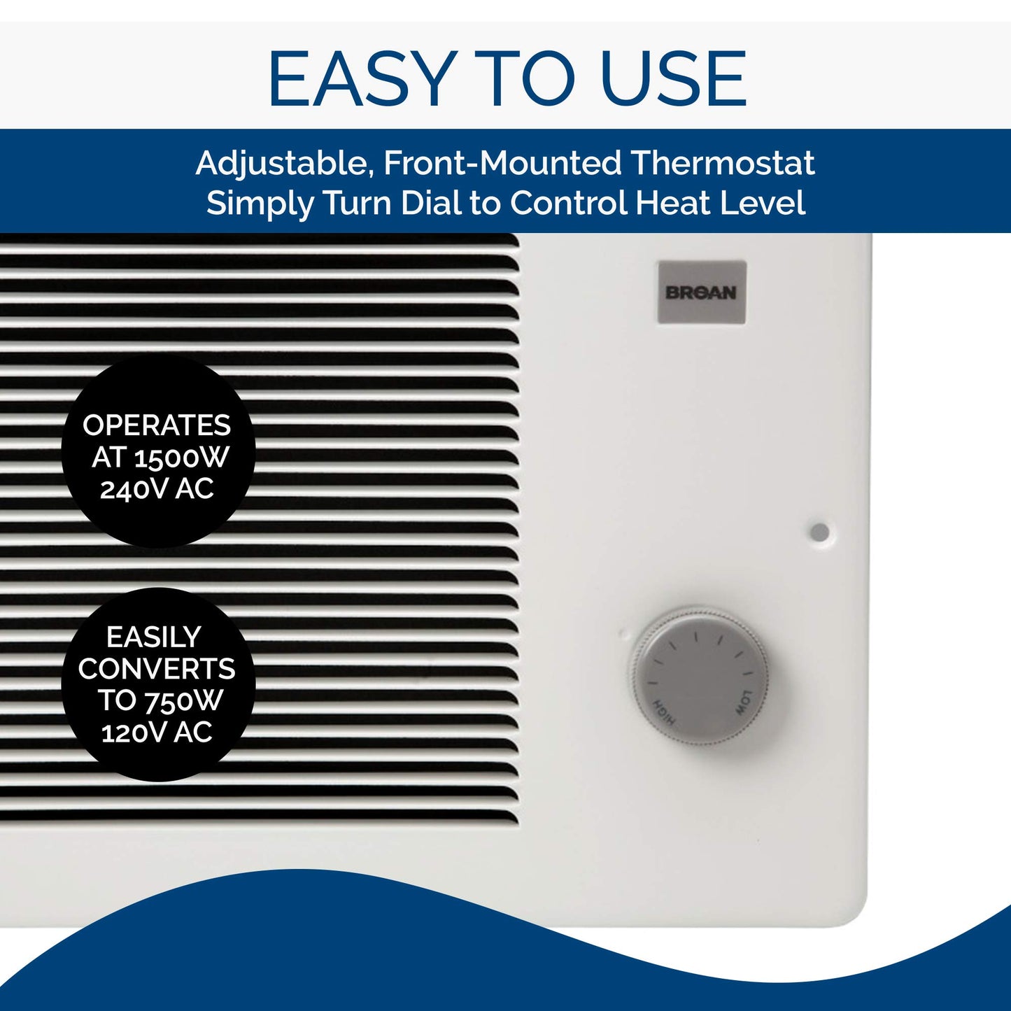 Broan-NuTone Wall Heater with Built-In Adjustable Thermostat,750/1500W