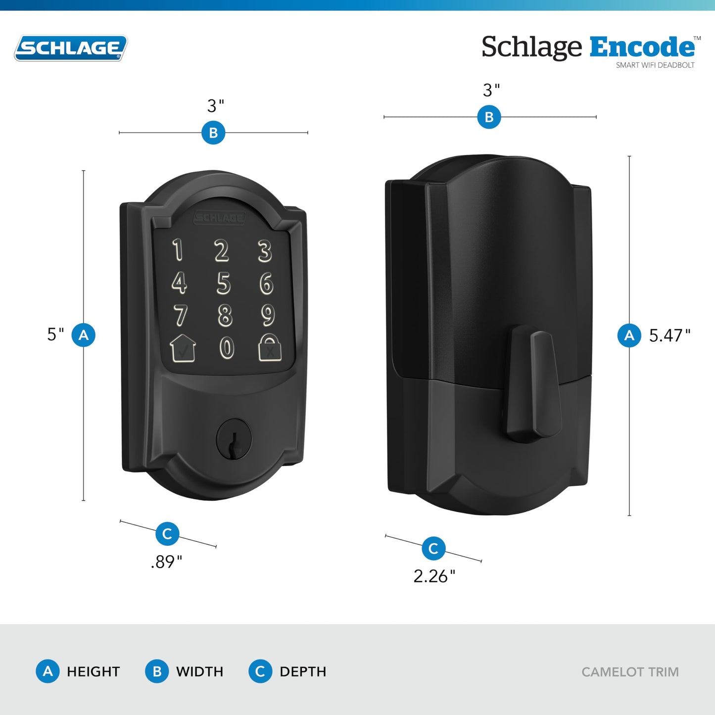 Encode Smart Wi-Fi Deadbolt with Camelot Trim in Matte Black