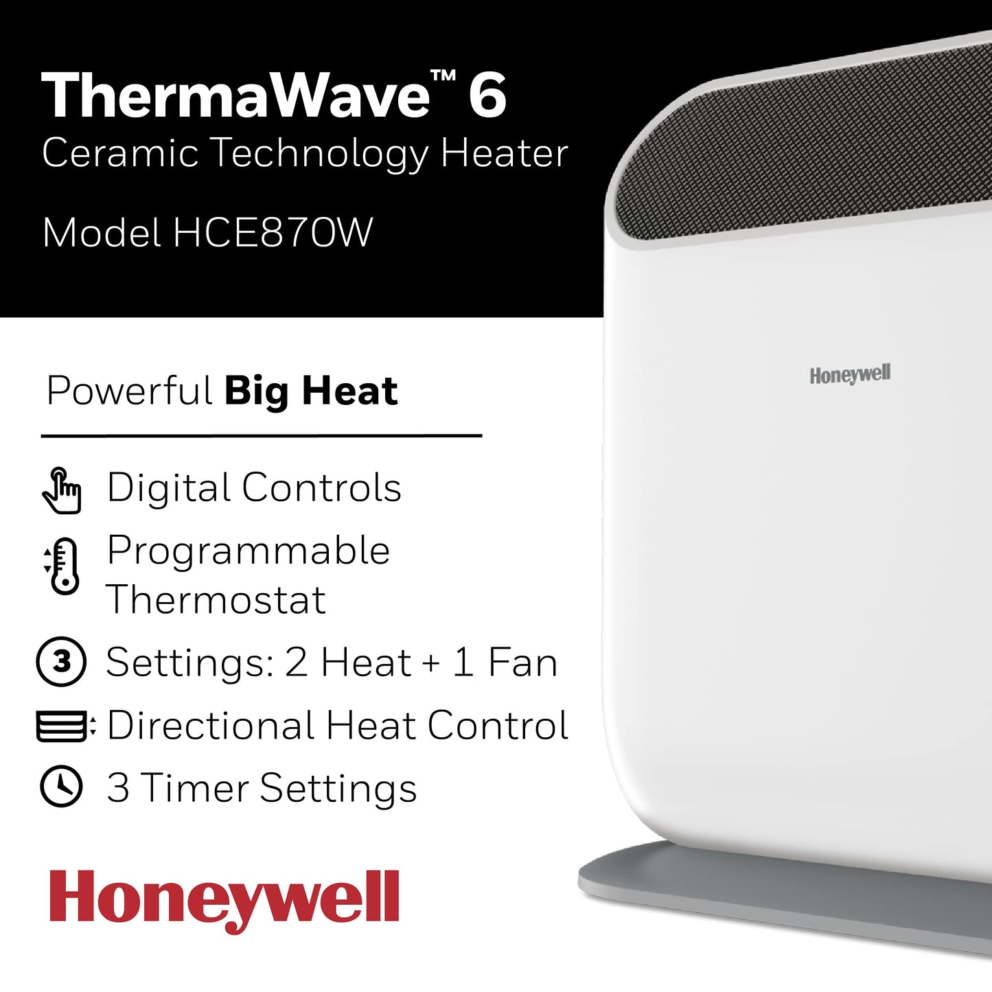 Honeywell 1500W Heater with Programmable Thermostat with timer options